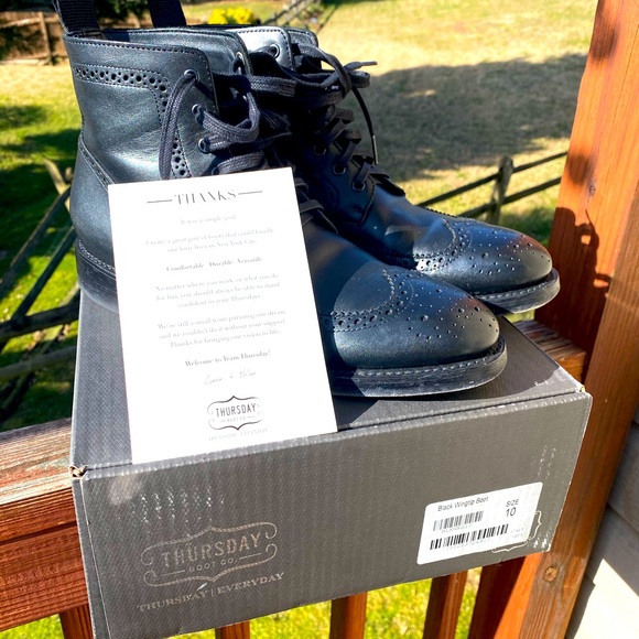 Gently used Thursday black wingtip boots size 10 main image 8